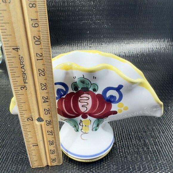 Vintage Italian Pottery Napkin Holder Hand Painted RedWare Floral Pattern Italy - Picture 2 of 11